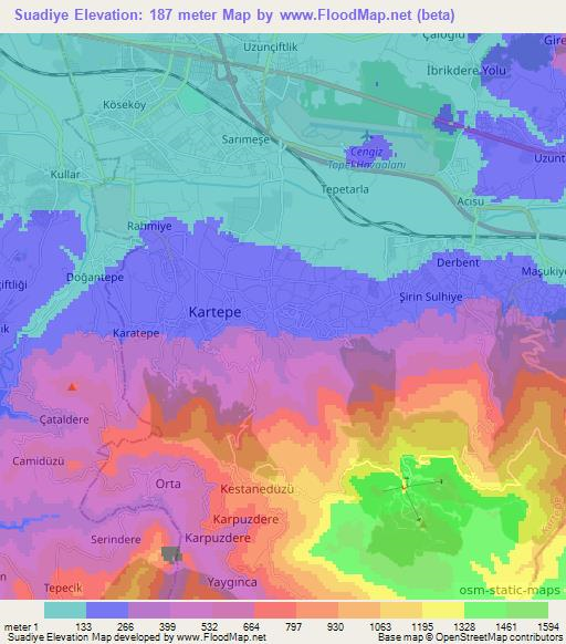 Suadiye,Turkey Elevation Map