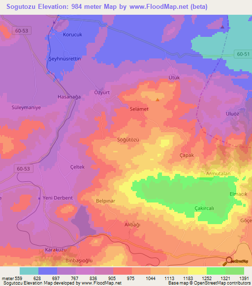 Sogutozu,Turkey Elevation Map