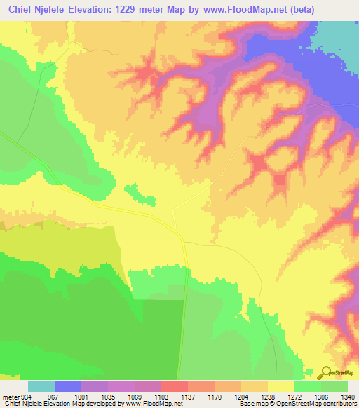 Chief Njelele,Zimbabwe Elevation Map
