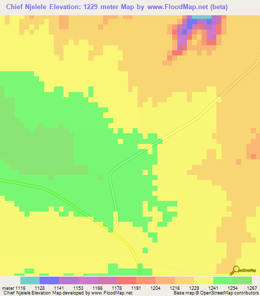 Chief Njelele,Zimbabwe Elevation Map
