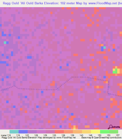 Ragg Ould 'Ali Ould Barka,Mauritania Elevation Map