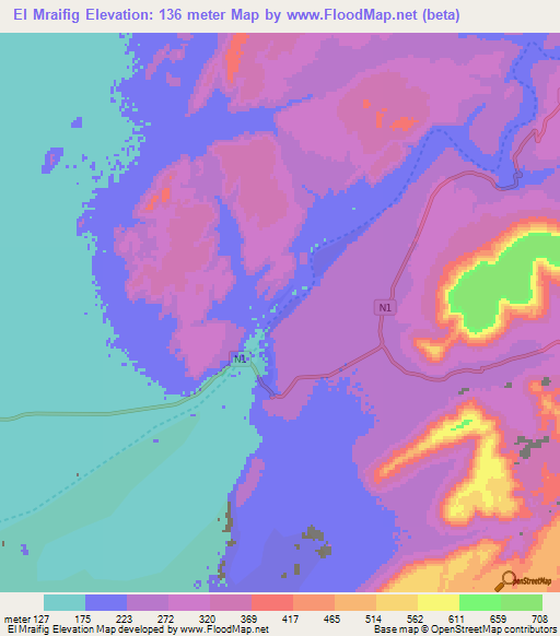 El Mraifig,Mauritania Elevation Map