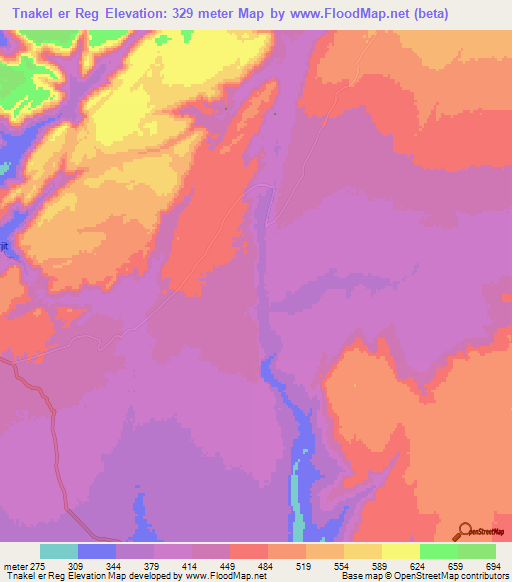 Tnakel er Reg,Mauritania Elevation Map