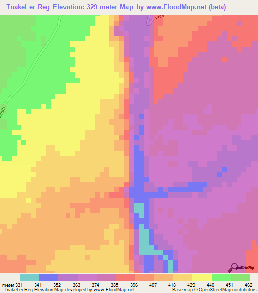 Tnakel er Reg,Mauritania Elevation Map
