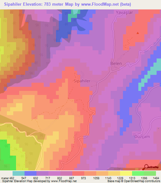 Sipahiler,Turkey Elevation Map