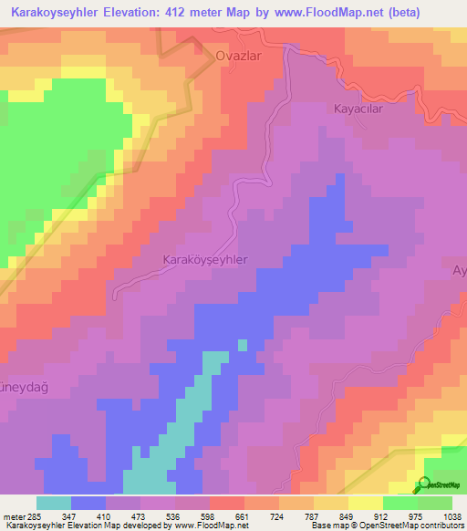 Karakoyseyhler,Turkey Elevation Map