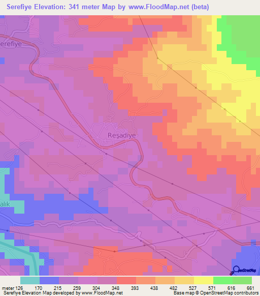 Serefiye,Turkey Elevation Map