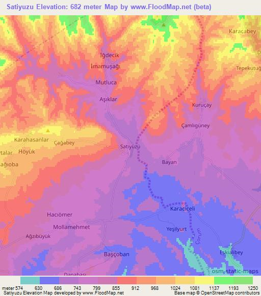 Satiyuzu,Turkey Elevation Map