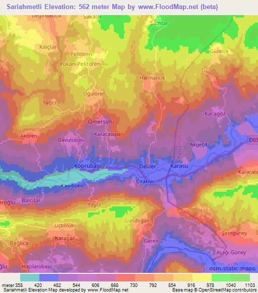 Sariahmetli,Turkey Elevation Map