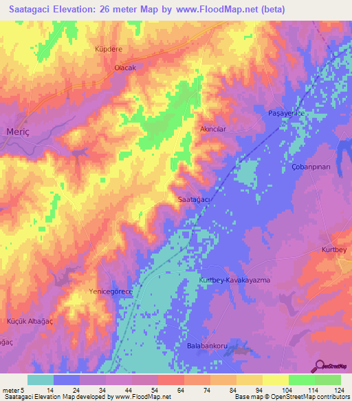 Saatagaci,Turkey Elevation Map