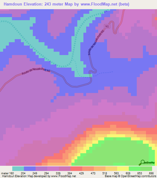 Hamdoun,Mauritania Elevation Map