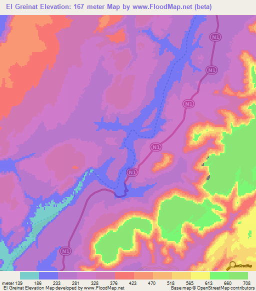 El Greinat,Mauritania Elevation Map
