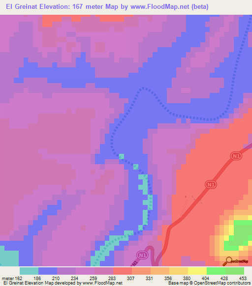 El Greinat,Mauritania Elevation Map