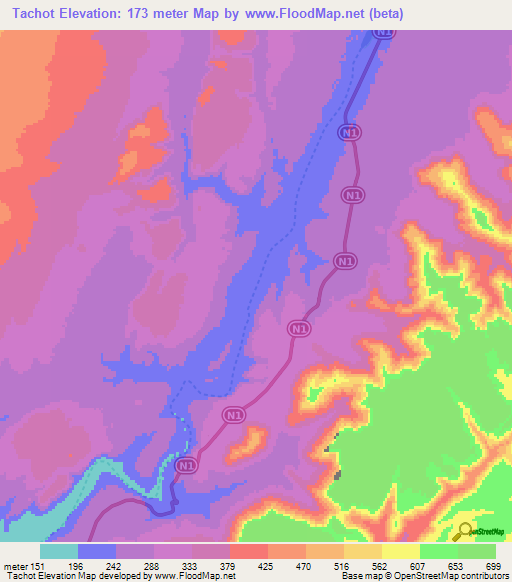 Tachot,Mauritania Elevation Map