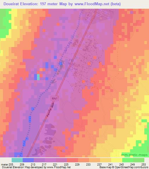 Doueirat,Mauritania Elevation Map