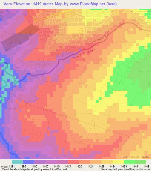 Vera,Zimbabwe Elevation Map