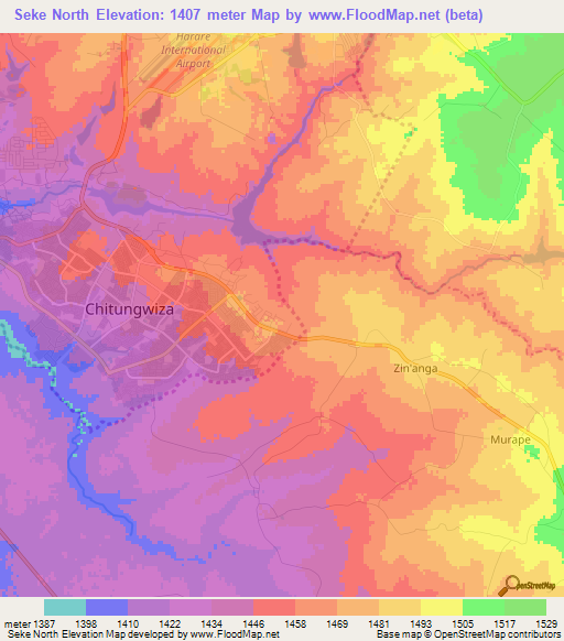 Seke North,Zimbabwe Elevation Map