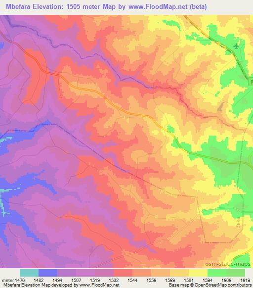 Mbefara,Zimbabwe Elevation Map