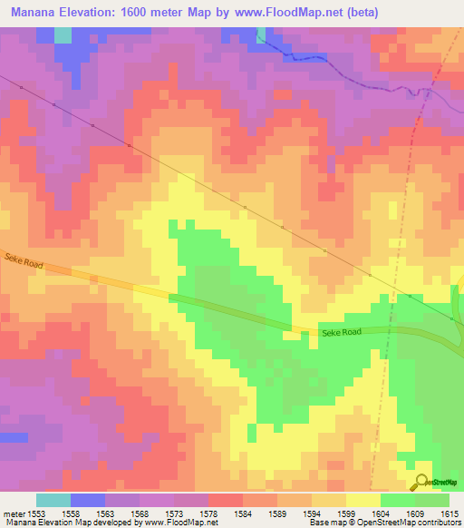 Manana,Zimbabwe Elevation Map