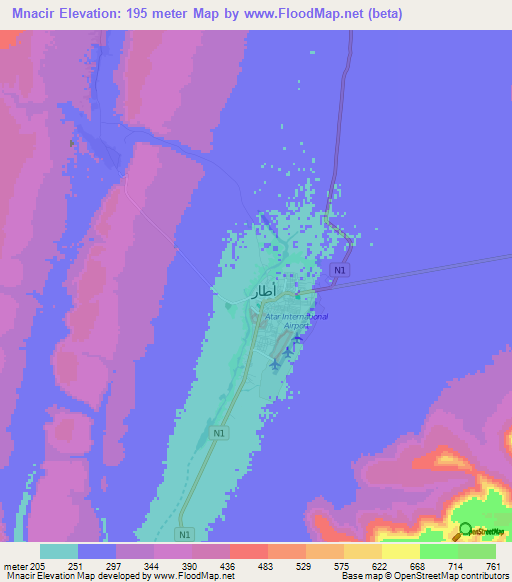 Mnacir,Mauritania Elevation Map