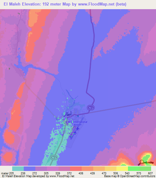 El Maleh,Mauritania Elevation Map