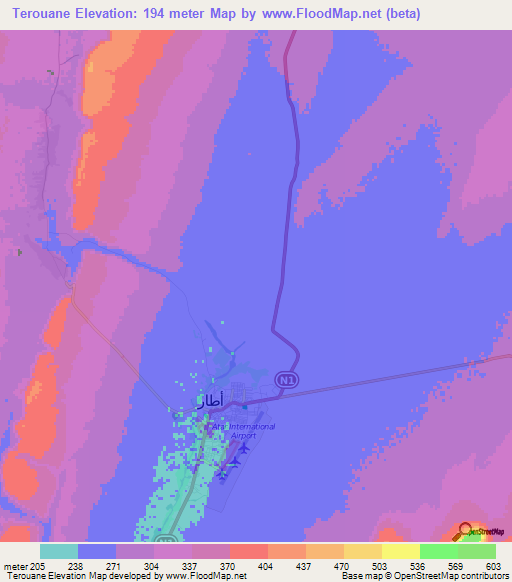 Terouane,Mauritania Elevation Map