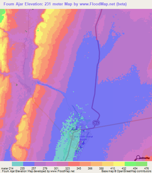 Foum Ajar,Mauritania Elevation Map