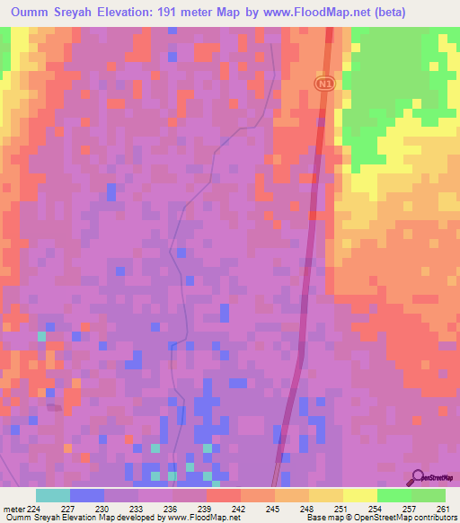 Oumm Sreyah,Mauritania Elevation Map
