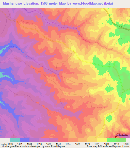 Mushangwe,Zimbabwe Elevation Map