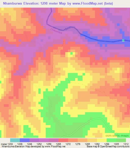 Nhamburwa,Zimbabwe Elevation Map
