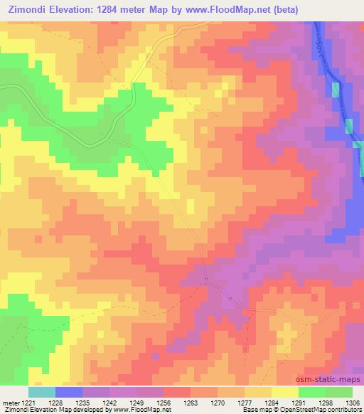 Zimondi,Zimbabwe Elevation Map
