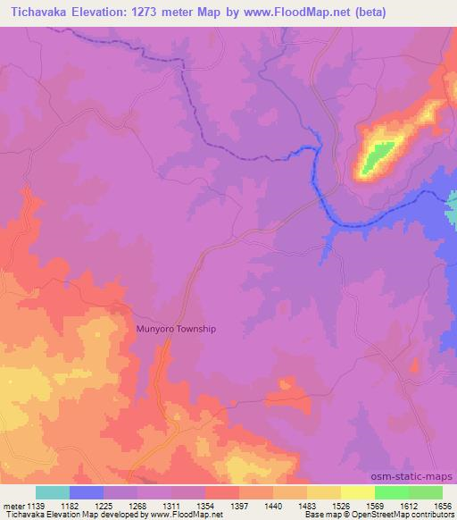 Tichavaka,Zimbabwe Elevation Map