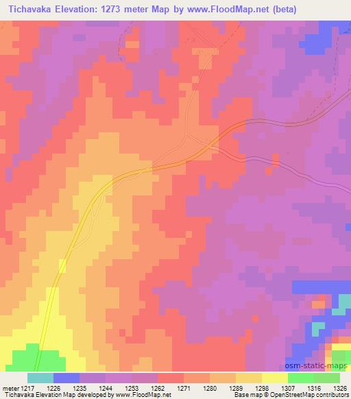 Tichavaka,Zimbabwe Elevation Map
