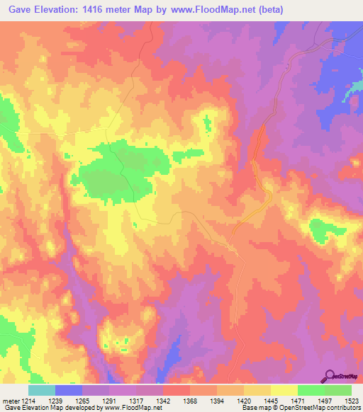 Gave,Zimbabwe Elevation Map