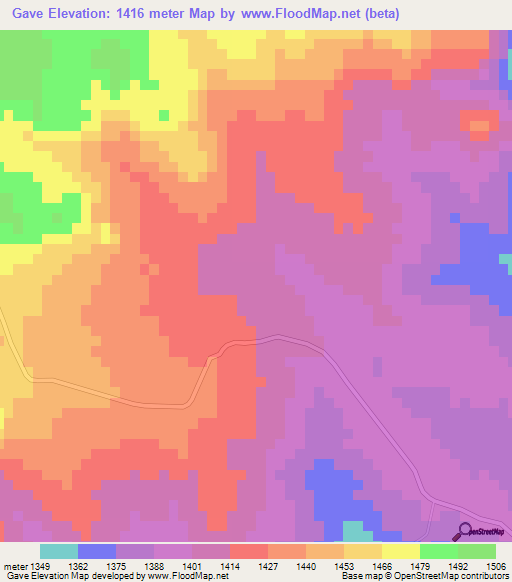 Gave,Zimbabwe Elevation Map
