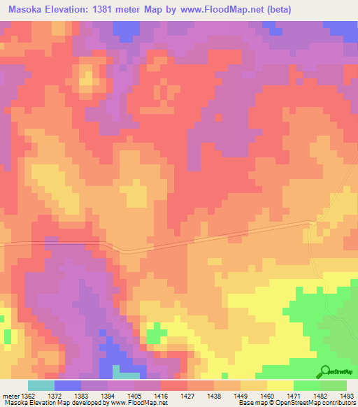 Masoka,Zimbabwe Elevation Map