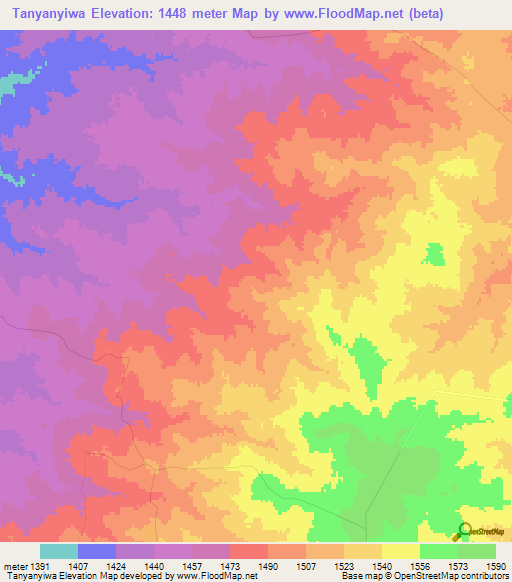 Tanyanyiwa,Zimbabwe Elevation Map
