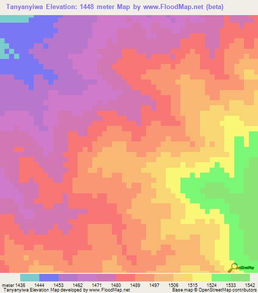 Tanyanyiwa,Zimbabwe Elevation Map
