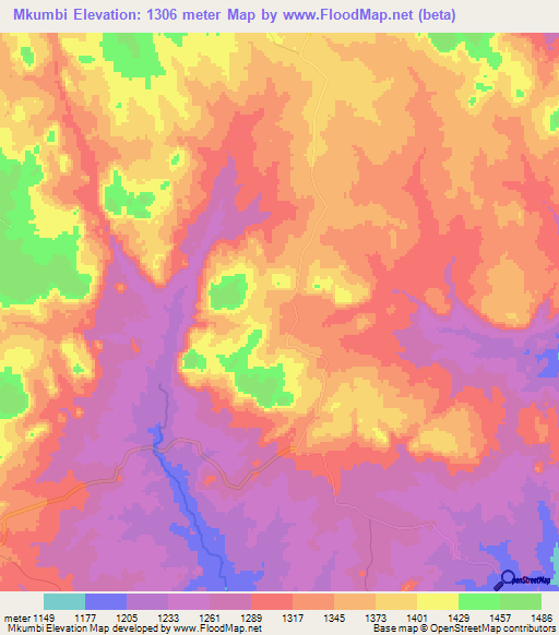 Mkumbi,Zimbabwe Elevation Map