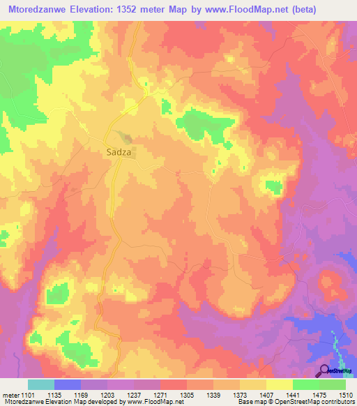 Mtoredzanwe,Zimbabwe Elevation Map