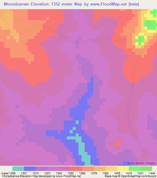 Mtoredzanwe,Zimbabwe Elevation Map