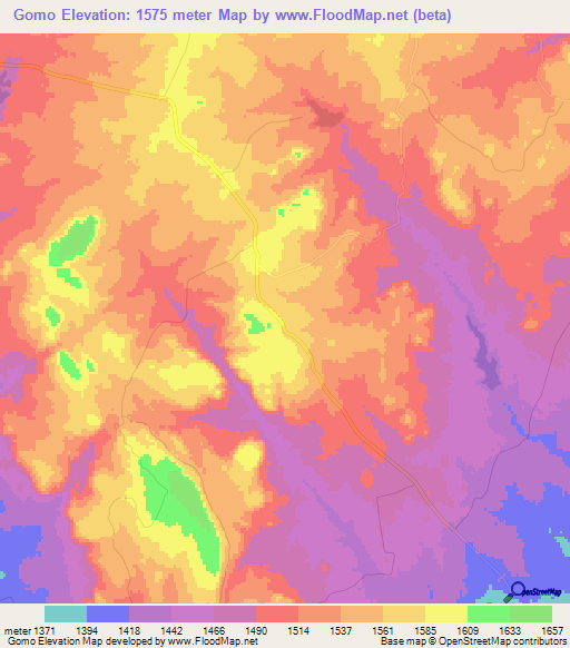 Gomo,Zimbabwe Elevation Map