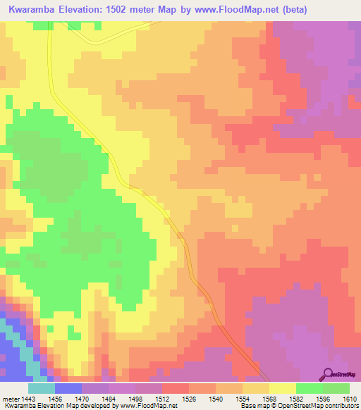 Kwaramba,Zimbabwe Elevation Map