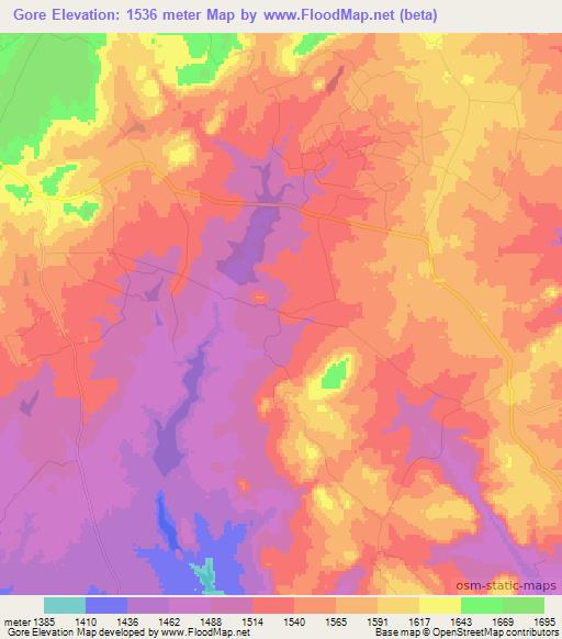 Gore,Zimbabwe Elevation Map