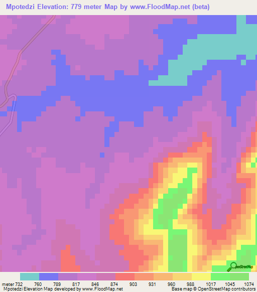 Mpotedzi,Zimbabwe Elevation Map