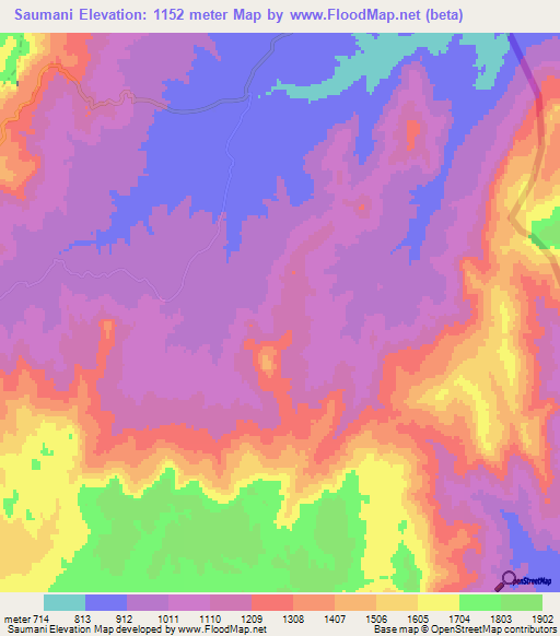 Saumani,Zimbabwe Elevation Map