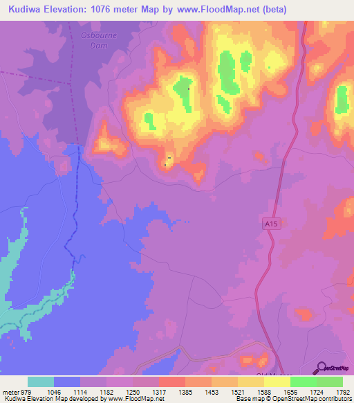 Kudiwa,Zimbabwe Elevation Map