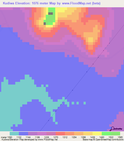 Kudiwa,Zimbabwe Elevation Map
