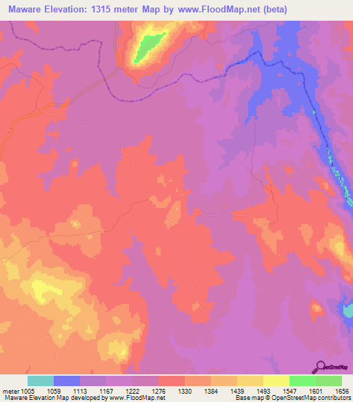 Maware,Zimbabwe Elevation Map