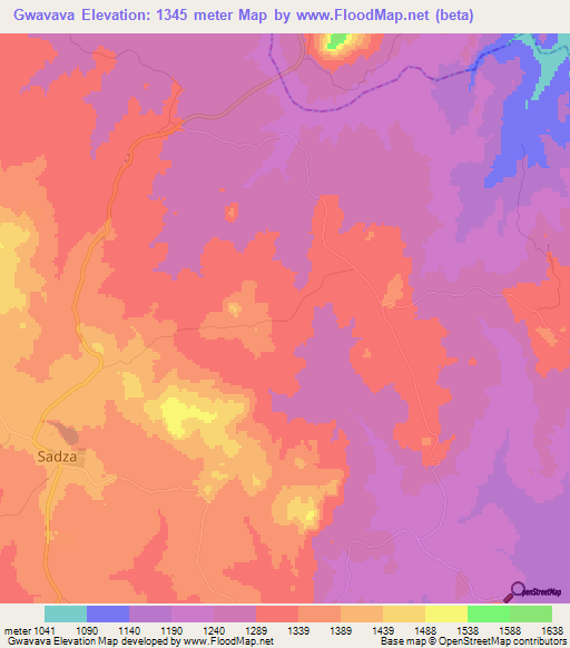 Gwavava,Zimbabwe Elevation Map